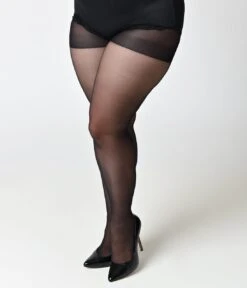 Plus Size Black Sheer Backseam Pantyhose -Pleaser Clothing Store plus size black sheer backseam pantyhose 229341