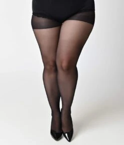 Plus Size Black Sheer Backseam Pantyhose -Pleaser Clothing Store plus size black sheer backseam pantyhose 981733