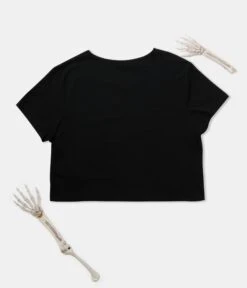 Plus Size Black Skeleton Hands Heart Crop Top -Pleaser Clothing Store plus size black skeleton hands heart crop top 824188