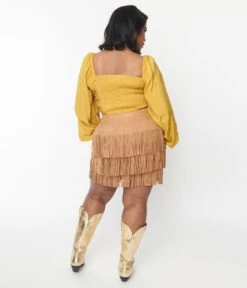 Plus Size Brown Suede Tiered Fringe Skirt -Pleaser Clothing Store plus size brown suede tiered fringe skirt 198150