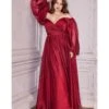 Cinderella Divine Plus Size Burgundy Chiffon Sweetheart Bridesmaid Goddess Gown