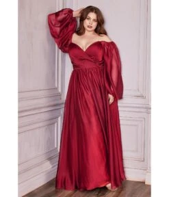 Cinderella Divine Plus Size Burgundy Chiffon Sweetheart Bridesmaid Goddess Gown