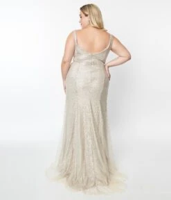 Plus Size Champagne Beaded Deco Harlow Wedding Dress -Pleaser Clothing Store plus size champagne beaded deco harlow wedding dress 199185