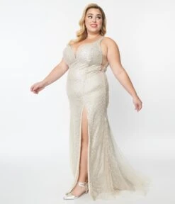 Plus Size Champagne Beaded Deco Harlow Wedding Dress -Pleaser Clothing Store plus size champagne beaded deco harlow wedding dress 255751