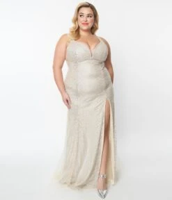 Plus Size Champagne Beaded Deco Harlow Wedding Dress