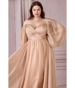 Cinderella Divine Plus Size Champagne Chiffon Sweetheart Bridesmaid Goddess Gown
