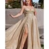 Cinderella Divine Plus Size Champagne Glitter Corset Prom Ball Gown