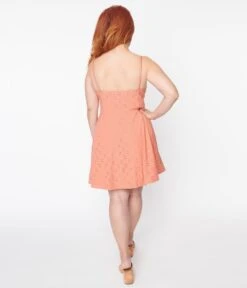 Plus Size Coral Eyelet Flare Mini Dress -Pleaser Clothing Store plus size coral eyelet flare mini dress 179640
