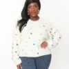 Plus Size Cream Bejeweled Pullover Sweater