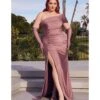 Cinderella Divine Plus Size Dark Mauve One Shoulder Bridesmaid Trumpet Gown With Gloves