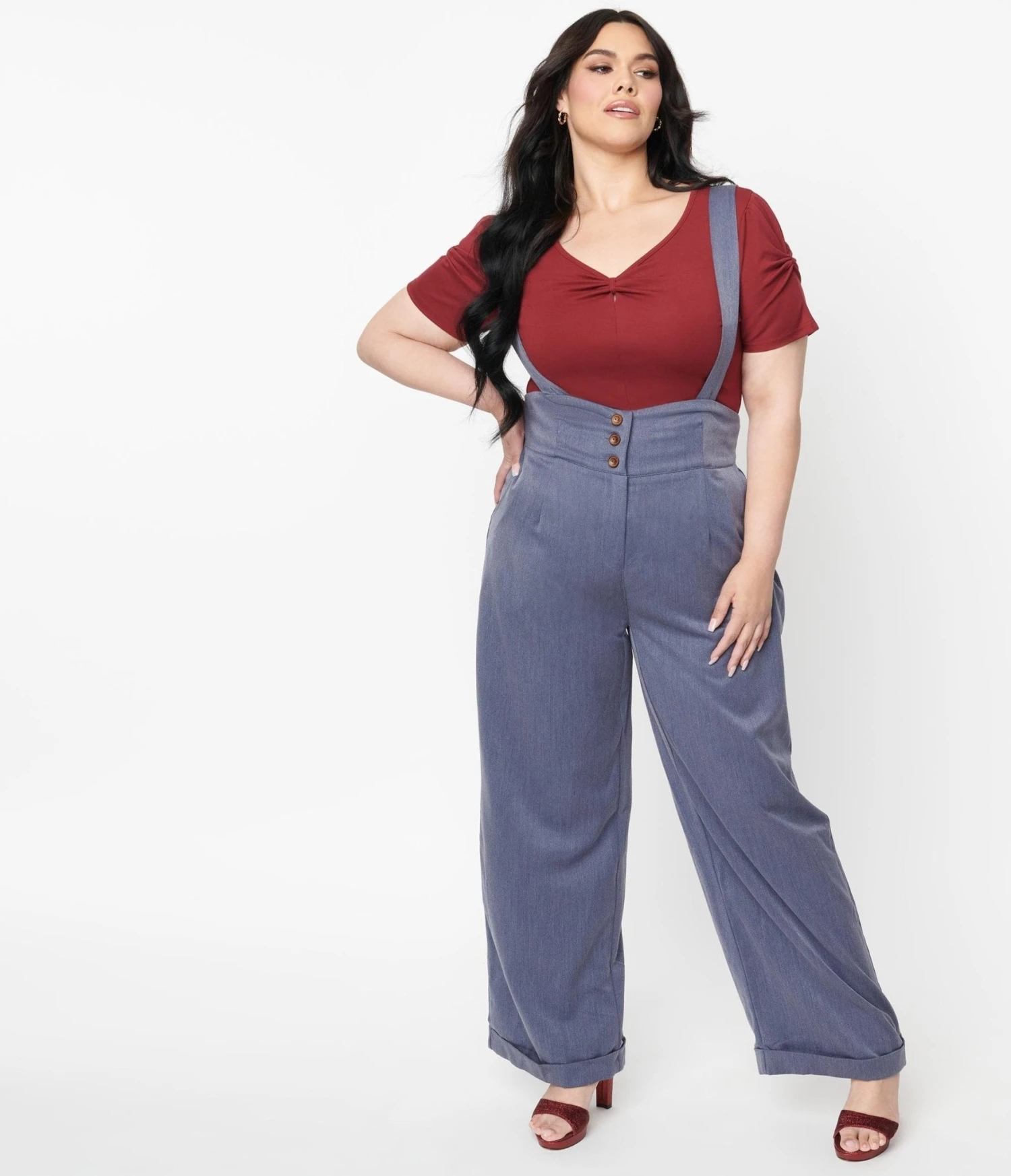 Plus Size Dusty Blue Suspender Pants 4 Plus Size Dusty Blue Suspender Pants - Image 4