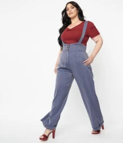Plus Size Dusty Blue Suspender Pants 7 Plus Size Dusty Blue Suspender Pants -Pleaser Clothing Store plus size dusty blue suspender pants 618415