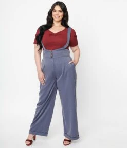 Plus Size Dusty Blue Suspender Pants 9 Plus Size Dusty Blue Suspender Pants -Pleaser Clothing Store plus size dusty blue suspender pants 687773