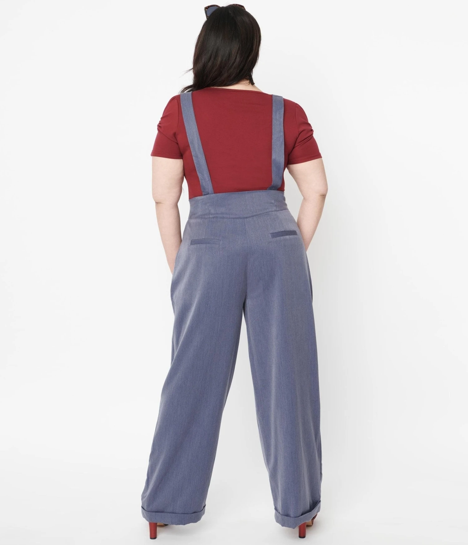 Plus Size Dusty Blue Suspender Pants 2 Plus Size Dusty Blue Suspender Pants - Image 2