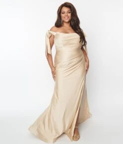 Plus Size Elegant Champagne Off The Shoulder Tie Dress -Pleaser Clothing Store plus size elegant champagne off the shoulder tie dress 444188