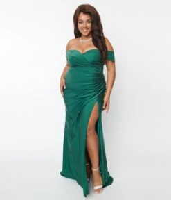 Plus Size Emerald Off The Shoulder Full Length Dress -Pleaser Clothing Store plus size emerald off the shoulder full length dress 125062