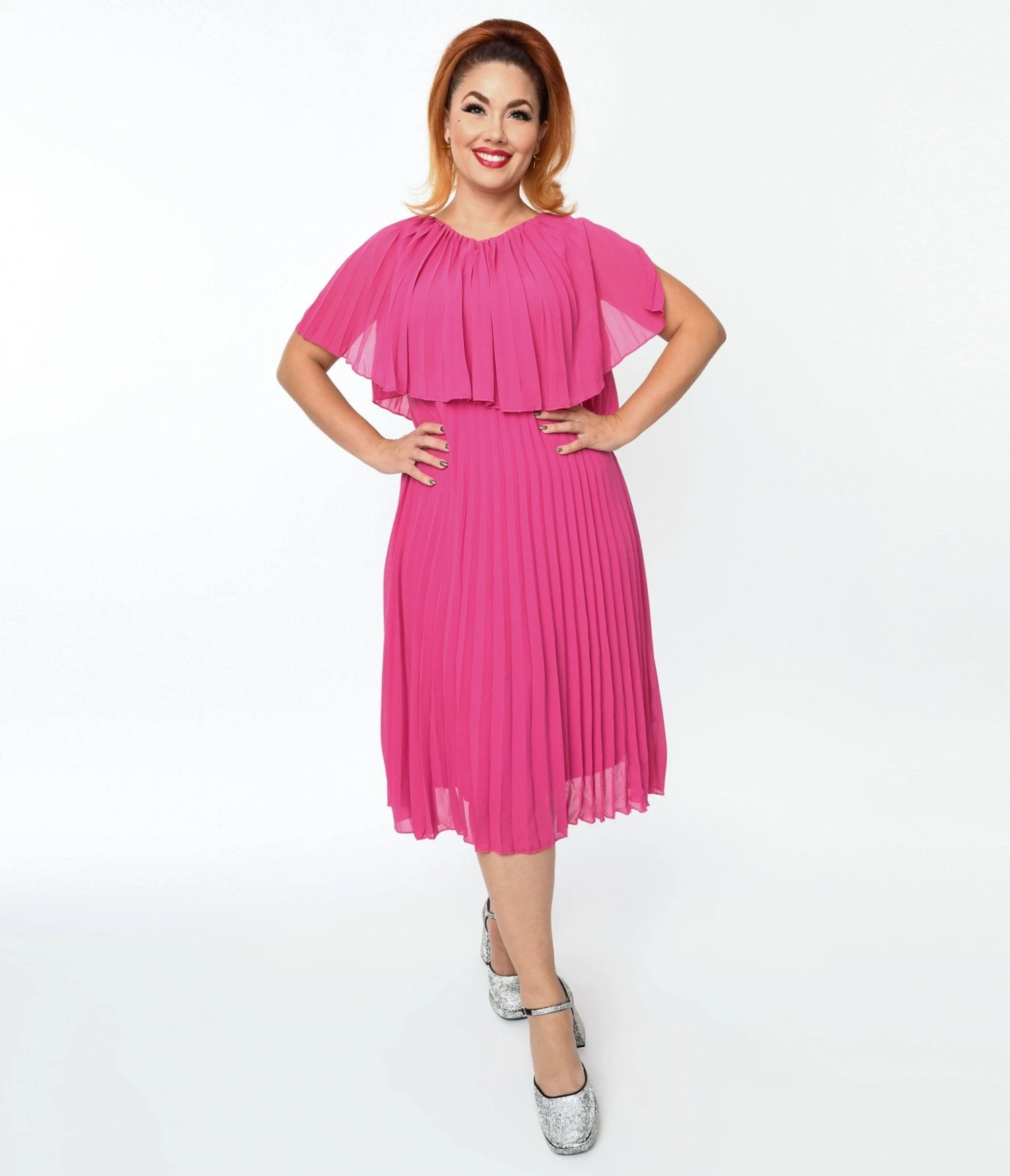 Plus Size Fuchsia Pleated Midi Dress 1 Plus Size Fuchsia Pleated Midi Dress