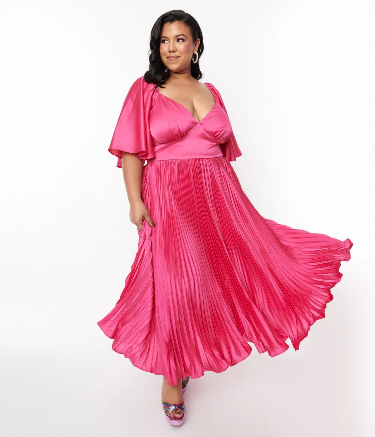 Plus Size Fuchsia Pleated Satin Maxi Dress 1 Plus Size Fuchsia Pleated Satin Maxi Dress