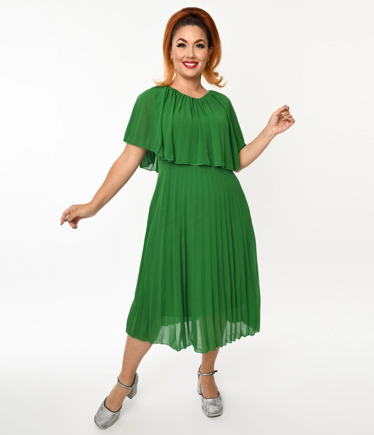 Plus Size Green Pleated Midi Dress 1 Plus Size Green Pleated Midi Dress