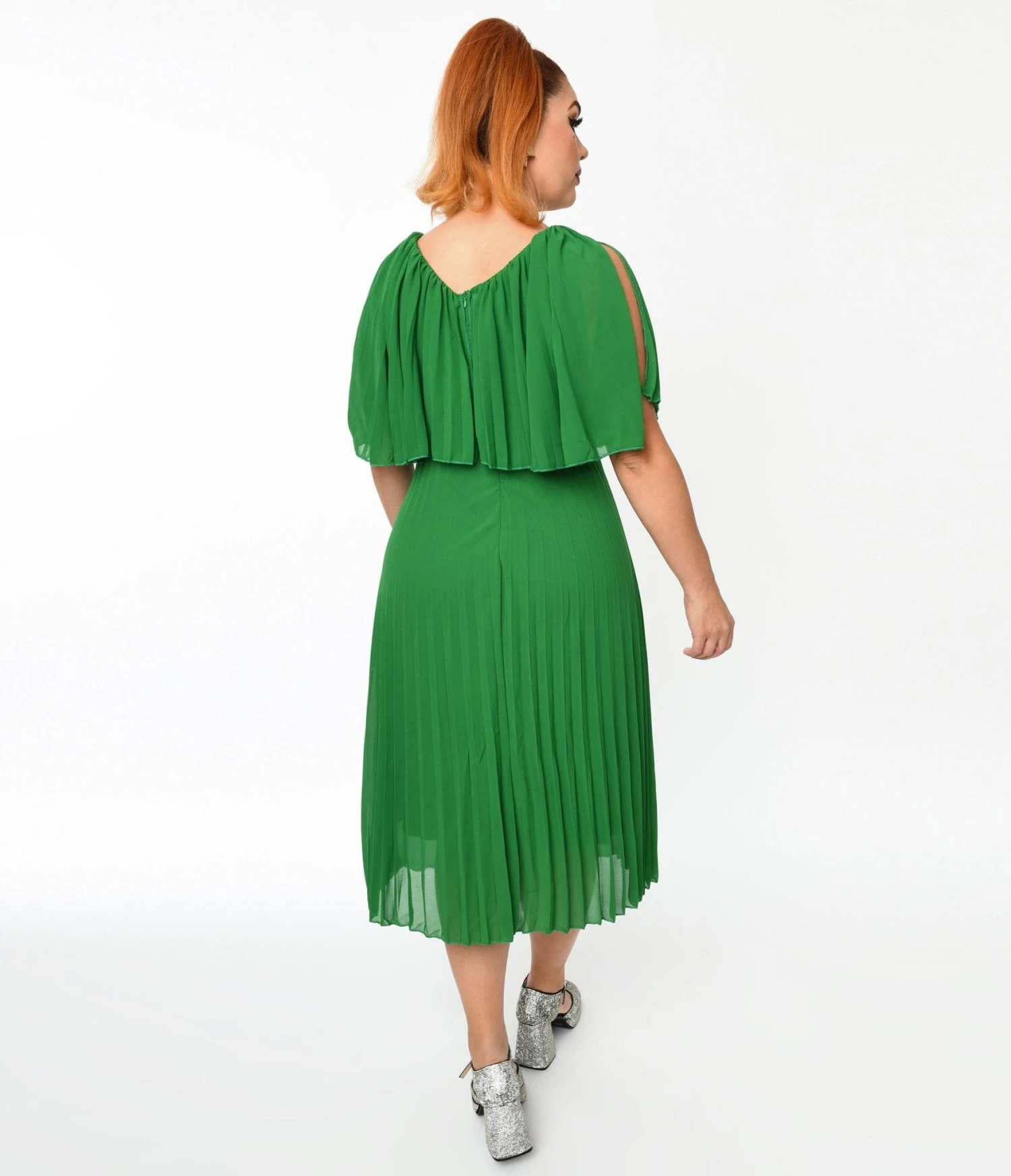 Plus Size Green Pleated Midi Dress 3 Plus Size Green Pleated Midi Dress - Image 3