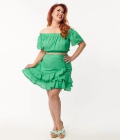 Plus Size Green Two Piece Crop Top & Skirt 8 Plus Size Green Two Piece Crop Top & Skirt -Pleaser Clothing Store plus size green two piece crop top skirt 987109