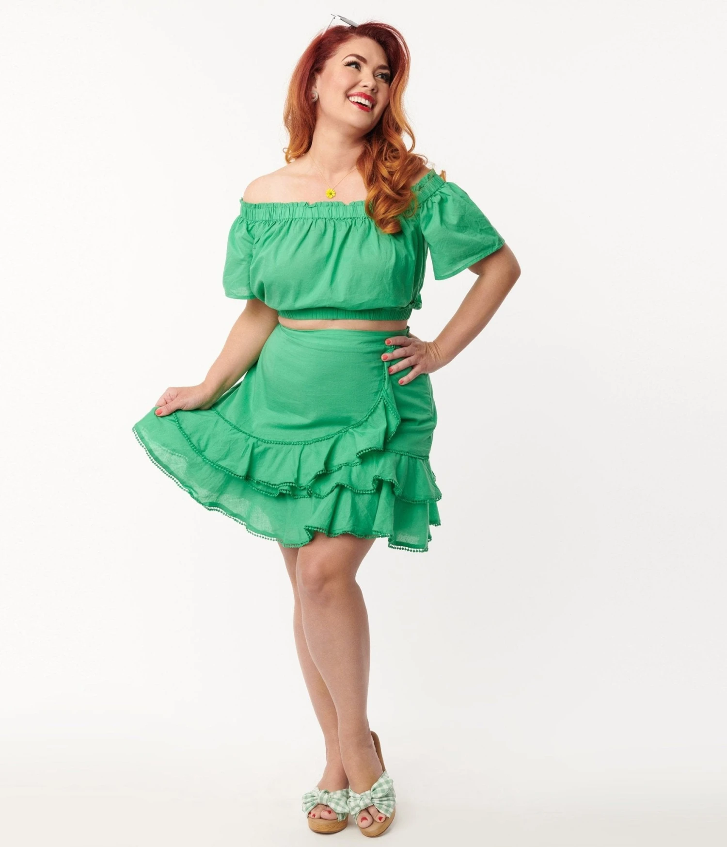 Plus Size Green Two Piece Crop Top & Skirt 4 Plus Size Green Two Piece Crop Top & Skirt - Image 4