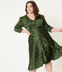 Plus Size Green Zebra Print Kira Swing Dress