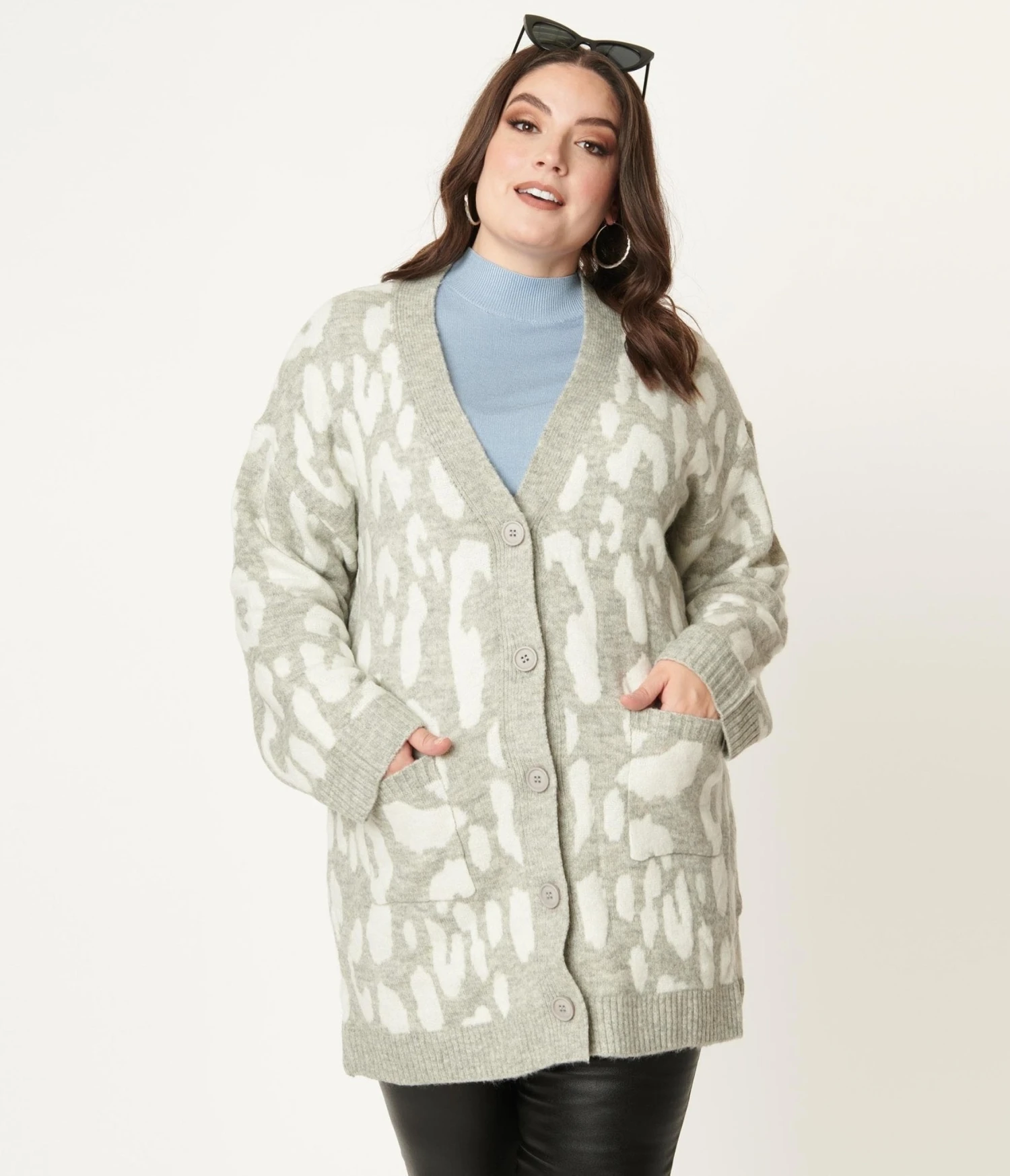 Plus Size Grey Leopard Print Long Cardigan 1 Plus Size Grey Leopard Print Long Cardigan