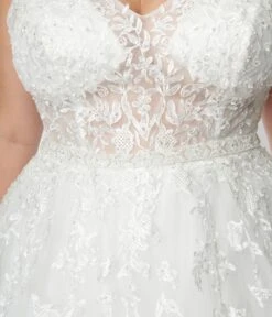 Plus Size Ivory Floral Lace & Tulle Wedding Ball Gown -Pleaser Clothing Store plus size ivory floral lace tulle wedding ball gown 502781