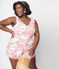 Plus Size Ivory Floral Truth Be Told Romper -Pleaser Clothing Store plus size ivory floral truth be told romper 731881