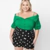 Plus Size Kelly Green Off The Shoulder Collared Top