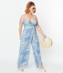 Plus Size Light Blue Bandana Print Jumpsuit -Pleaser Clothing Store plus size light blue bandana print jumpsuit 197870