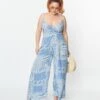 Plus Size Light Blue Bandana Print Jumpsuit