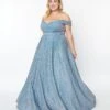 Plus Size Light Blue Shimmer Off The Shoulder Ball Gown