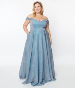 Plus Size Light Blue Shimmer Off The Shoulder Ball Gown -Pleaser Clothing Store plus size light blue shimmer off the shoulder ball gown 756389