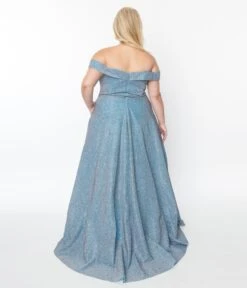 Plus Size Light Blue Shimmer Off The Shoulder Ball Gown -Pleaser Clothing Store plus size light blue shimmer off the shoulder ball gown 842820