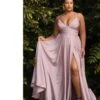 Cinderella Divine Plus Size Mauve Ruched Satin Mystique Prom Gown