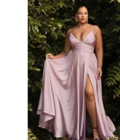 Cinderella Divine Plus Size Mauve Ruched Satin Mystique Prom Gown