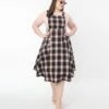 Plus Size Navy & Cream Plaid Pinafore Swing Skirt