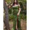 Cinderella Divine Plus Size Olive Divine Satin Corset Off-Shoulder Prom Dress