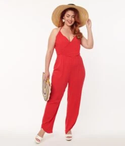 Plus Size Red Halter Jumpsuit -Pleaser Clothing Store plus size red halter jumpsuit 508067