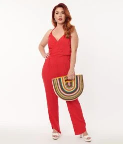 Plus Size Red Halter Jumpsuit -Pleaser Clothing Store plus size red halter jumpsuit 586436