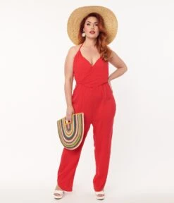 Plus Size Red Halter Jumpsuit -Pleaser Clothing Store plus size red halter jumpsuit 842805