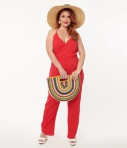 Plus Size Red Halter Jumpsuit