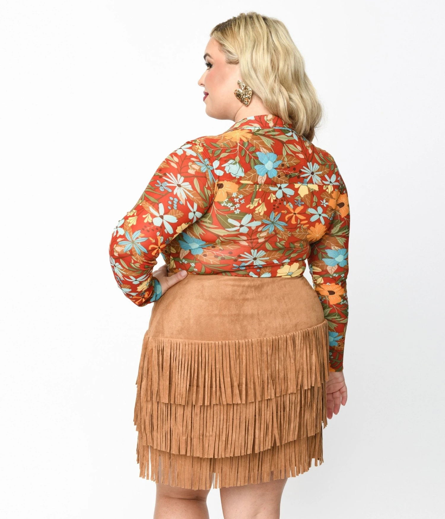 Plus Size Red & Multicolor Floral Collared Surplice Bodysuit 3 Plus Size Red & Multicolor Floral Collared Surplice Bodysuit - Image 3