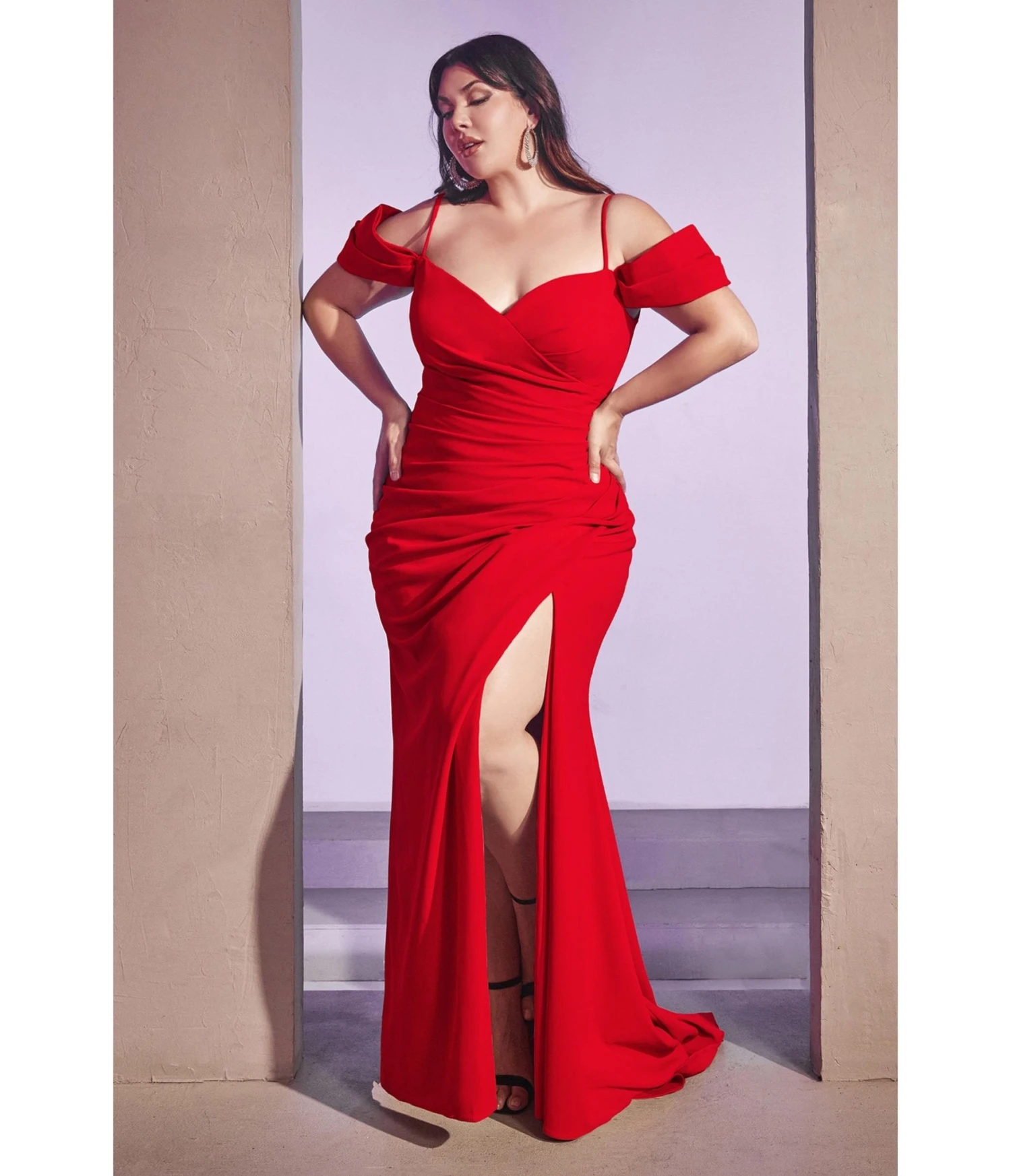 Cinderella Divine Plus Size Red Regal Off Shoulder Bridesmaid Dress 1 Cinderella Divine Plus Size Red Regal Off Shoulder Bridesmaid Dress