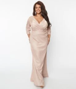 Plus Size Rose Gold Glitter Mother Of The Bride Dress -Pleaser Clothing Store plus size rose gold glitter mother of the bride dress 610515