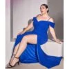 Cinderella Divine Plus Size Royal Blue Regal Off Shoulder Bridesmaid Dress