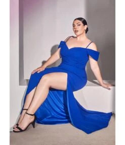 Cinderella Divine Plus Size Royal Blue Regal Off Shoulder Bridesmaid Dress