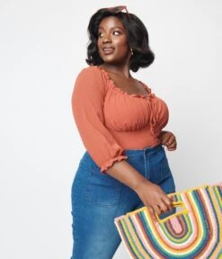 Plus Size Rust Orange Ruffle Top -Pleaser Clothing Store plus size rust orange ruffle top 130619